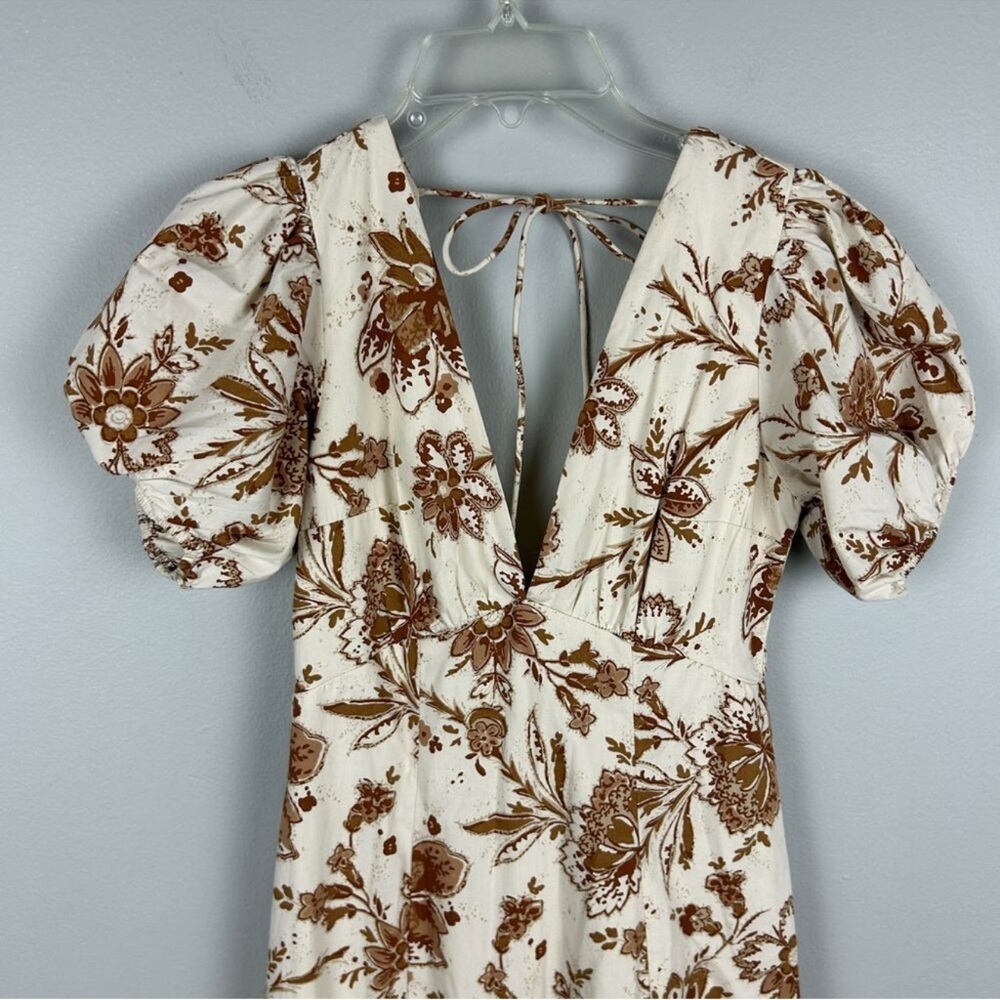 Abercrombie and Fitch Cream Floral Printed Poplin Puff Sleeve Midi Dress Small - Picture 6 of 15